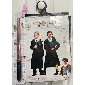 Harry Potter Slytherin Kids Costume 10-12 Robe Cloak Hogwarts and Draco Wand